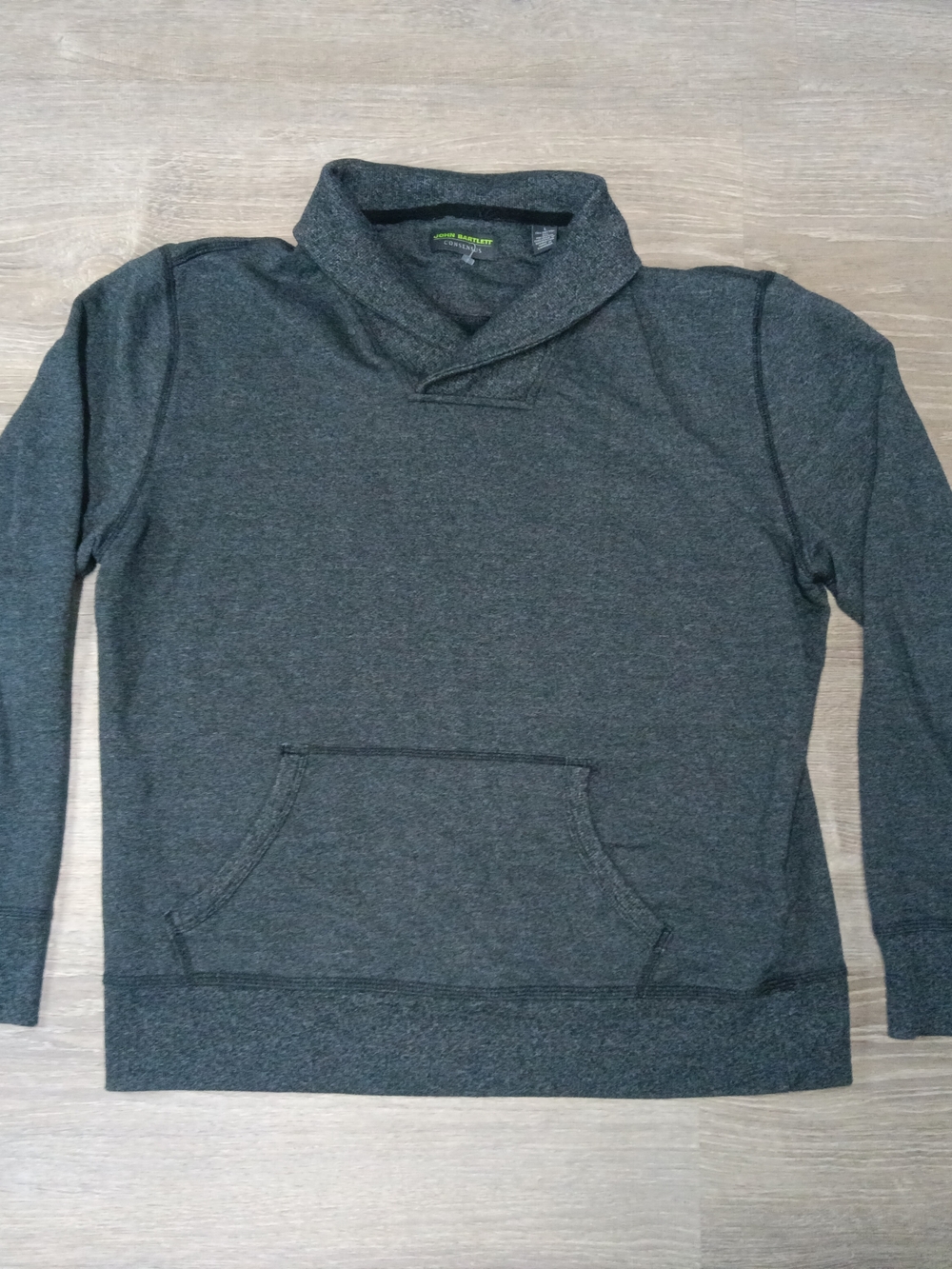 Men's Charcoal Shawl Collar Crewneck Sweater with Kangaroo Pocket